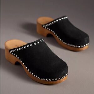 Anthropologie Studded Wood Bottom Clogs Black Women's Shoe Size 39
